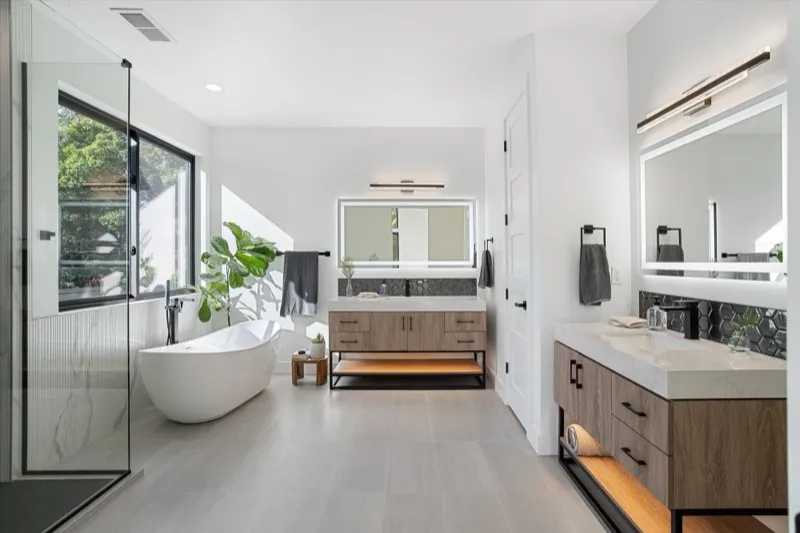 Luxury master bathroom with freestanding tub